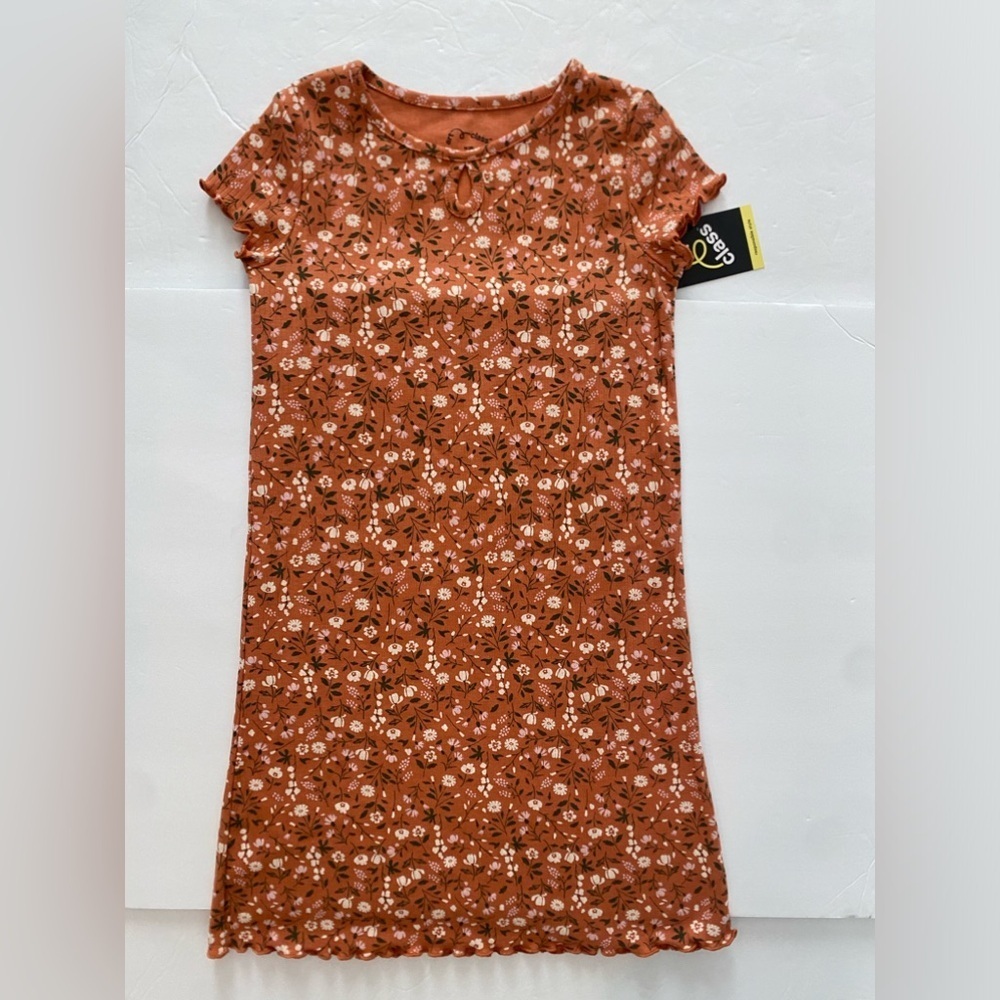 Girls short sleeve orange floral dress size 8